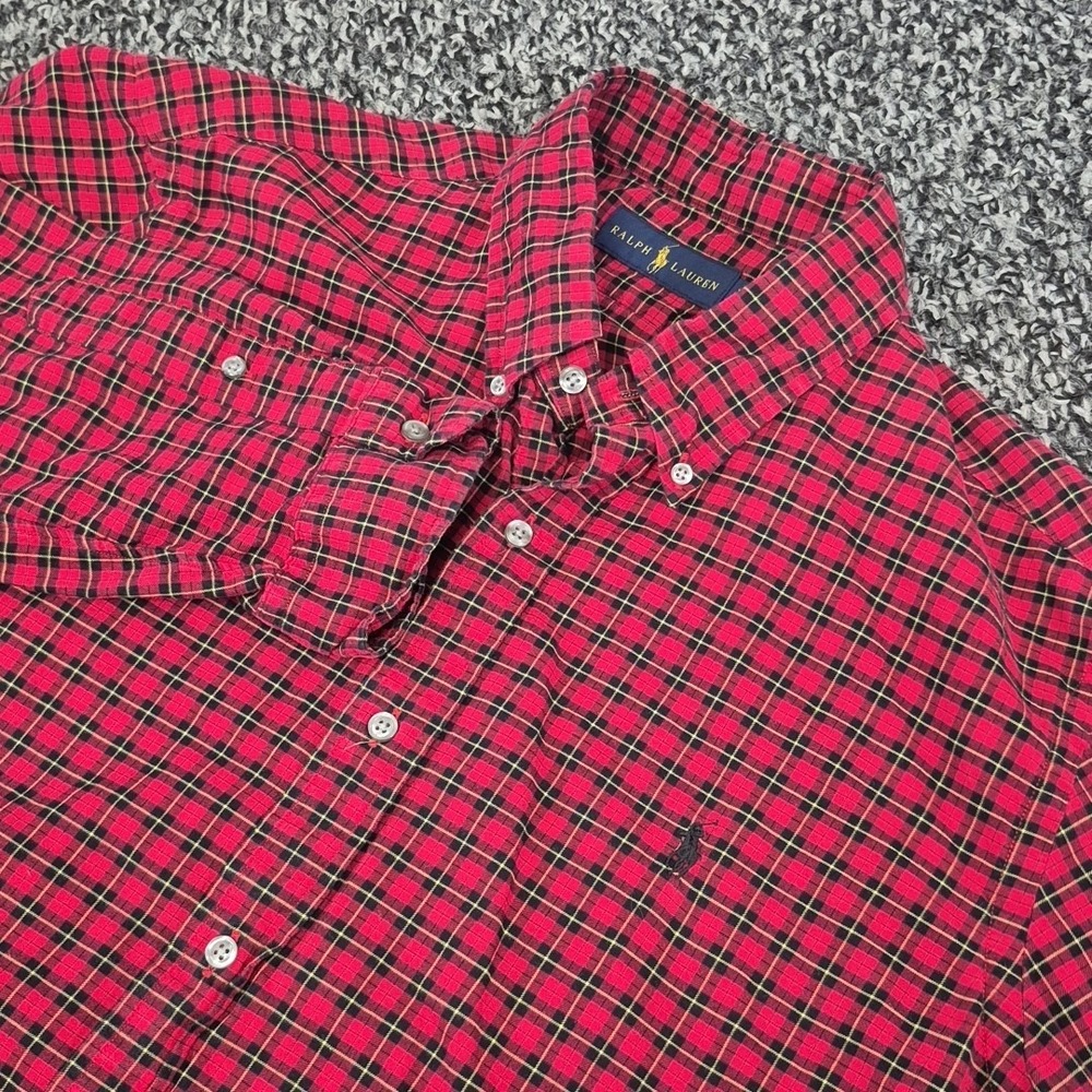 Polo Ralph Lauren Button Down Long Sleeve Size XL Red Black Plaid‎